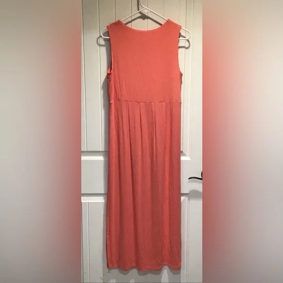 J. Jill Coral Sleeveless Empire Waist Pleated Jersey Knit Midi Tank Dress Size S - Picture 5 of 5